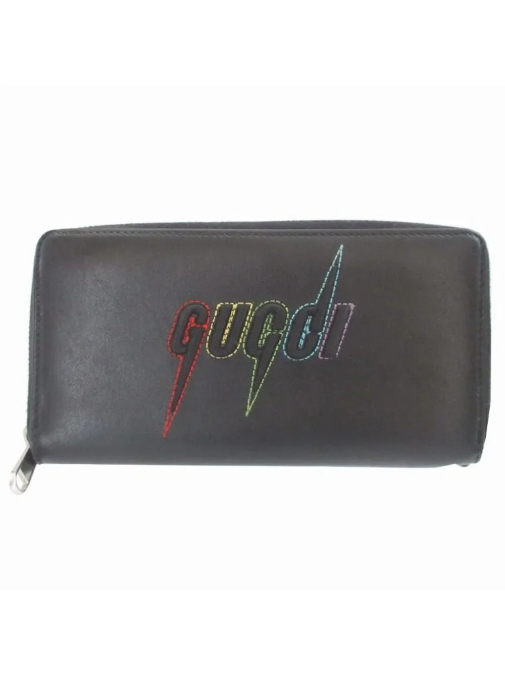 Gucci Blade Embroidery Leather Black Zip Around Wallet